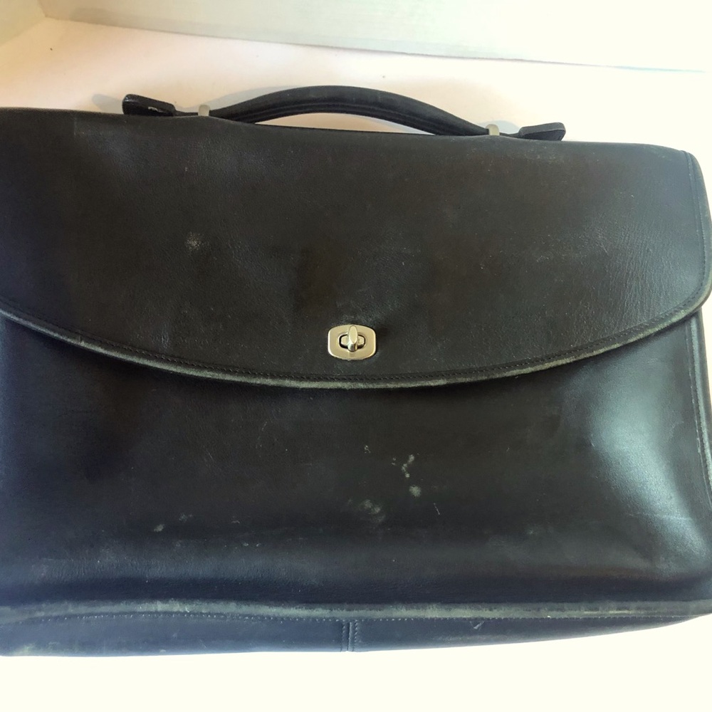Coach Black Leather Briefcase with Turnlock